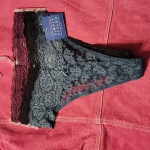 3 Pack Simply Styled Medium Lace Thong Panties Green Black Purple New
